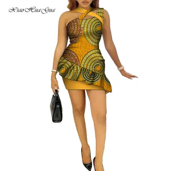 Ženske Ankara Obleko Afriške Tiskanja Obleke 2022 Poletje Nad Kolena Obleka Afriška Oblačila, Prilagojena Bazin Riche Mini Obleka WY162