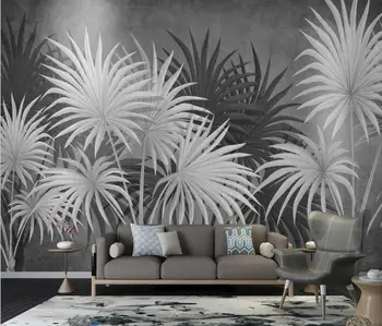 beibehang Papier peint 3d personnalisé peint à la glavni nordique noir et blanc, pinot plante feuilles mur de fond 3d ozadje