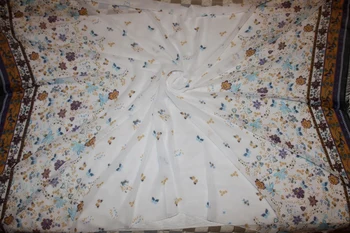 145 cm, širina 75 d natisnjeni šifon tkanine metulj in roža CH6358 za poletno krilo obleko-belo obleko