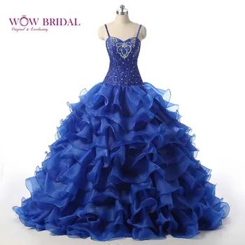 Wowbridal Kraljevsko Modra Quinceanera Obleke 2021 Ljubica Trakov vestidos de 15 anos Beaded Organza vestidos de 15 anos