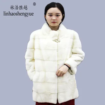Linhaoshengyue 2020 moda dolžina 80 cm Pravi mink krzno plašč, Primerna za pomlad, poletje, jesen in zima