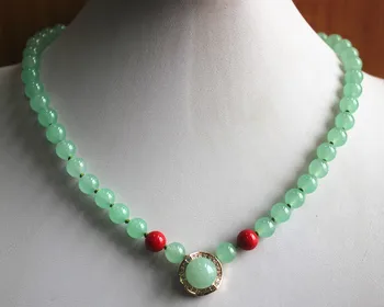 debelo tovarniško ceno preprost slog oblikovanja 8 mm rdeča in zelena jade ogrlica 14 mm obesek modni nakit
