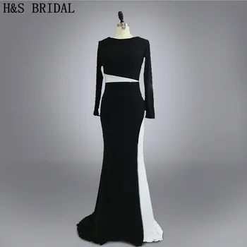 Pravo fotografijo Meri Vestidos Večer maturantski obleki oblikovalca črne in bele dolge rokave večerne obleke