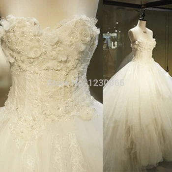 brezplačna dostava romantično boda 2015 nova zasnova žogo obleke casamento cvetje beading vestido de noiva seksi čipke poročna obleka nevesta
