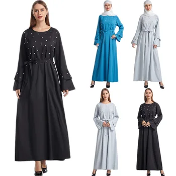 Ramadana Muslimanskih arabski Abaya Islamske Ženske Flare Rokav Dolgo Obleko Kroglice tam kaftan Etnične Turčije, Bližnjega Vzhoda, O-vratu Maxi Haljo Obleke