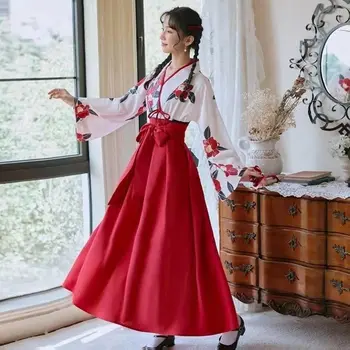Starodavne Kitajske Han Daynasty Slog Tradicionalnih Oblačil za Ženske Črna Bela Krila Cvet Tiskanja Cute Girl Obleke