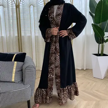 Abaya Dubaj Nove ženske leopard tiskanja šivanje modnih kimono jopico haljo Muslimansko obleko