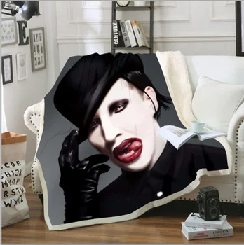 Pevka Marilyn Manson 3D Sherpa Odejo Žamet Plišastih Vrgel Flis Odeja Bedspread Kavč Kavč Odeja Kritje Potnih Posteljnina 02