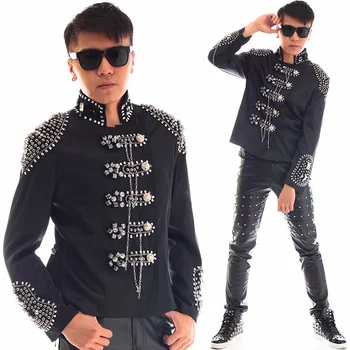 Britanski bo Ustrezala korejskem Slogu Meri Men ' s Diamond Suknjič Ročno izdelovanje Okrasnih Črn Blazer Usnje Slim Priložnostne Kostum XS1732