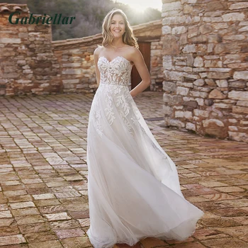 Gabriellar Klasične Poročne Obleke Ljubica Appliques Snemljivi Rokavi Poročni Obleki Vestido De Casamento Prilagojene