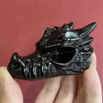 7.5 cm Naravni Črni Obsidian Kristal, Ročno Izrezljano Glavo Zmaja Lobanje Polirani Živali Močan Kip za Dekoracijo Doma Darilo