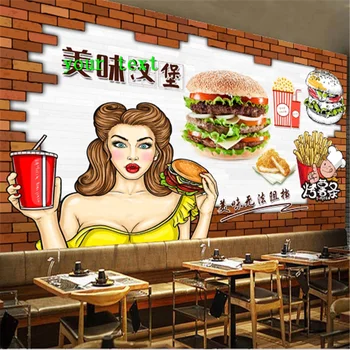 Burgerje Restavraciji Hitre Hrane Stene Papirja 3D Handburger Hrane, Snack Bar Industrijske Dekor Zid Ozadju Zidana Ozadje 3D