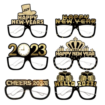 Srečno Novo Leto Očala 2023 Črnega Zlata Očala Okvir Luštna 3D Papir Očala Y1QD