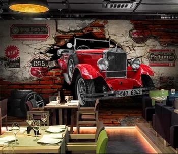 zidana 3D velikosti po Meri Retro vintage avto avto je zdrobljen steno restavracija restavracija v ozadju stene