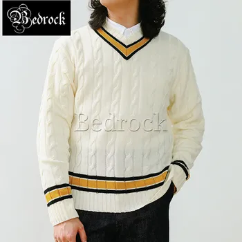 MBBCAR preppy stil Ivy Akademija tenis long sleeve jopica moški golf barvne trakove Proti-vrat letnik plesti pulover beli vrhovi 682
