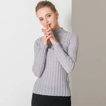 svetlo siva turtleneck pulover mujer žensk v korejskem slogu potegnite fem me 2019 jeseni, pozimi pletenine plus velika priložnostne slim fit, seksi
