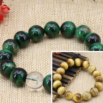 2 barvi 12 mm naravni krog zelena rumena tiger oči kamen kroglice sklop zapestnice & bangle čare nakit za 7,5 palca B3161