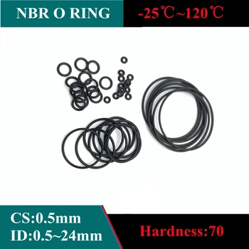 50pcs Black O Ring Tesnilom CS0.5mm ID 0.5 ~ 24 mm NBR Avtomobilskih Nitrilna Guma Krog O Vrsto Korozije Olje Odporne Pečat za Pranje