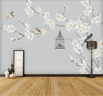Po meri moralno ozadje doma dekoracijo slikarstvo navaden magnolija Kitajski slog ročno poslikano cvetje in ptice v ozadju stene