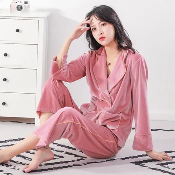 Mah, Pižame Ženske Obleka Dolgo sleeved Dva kosa Plus Velikost Pižame Sleepwear za Ženske Ženske Seksi More Haljo Določa Navaden Barvanih