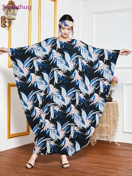 2021 Pomlad Obleko Maxi Prevelik Jutranje Halje za Ženske Elegantne listov Tiskanje Batwing Dolg Rokav Muslimanskih arabski Oblačila