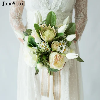 JaneVini 2022 Podeželju Beli Poročni Šopek Zunaj Poročno Cvetje, Poročne Umetno Slonovino Tulipanov Peony Ramo De Flores Novia