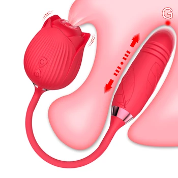 Rose Sesanju Vibrator 10 Hitrost Klitoris Bedak Nastavek Oralni Stimulator s Teleskopsko z vibriranjem Dildo Masturbacija Sex Igrača za Ženske