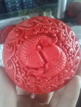 Lepe Kitajske Tradicionalne Tehnologije Rdeče Lacquerware Dvojno Ribe Ugoden Nakit Polje