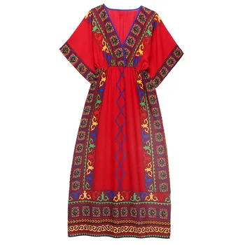 Etnične Stil Oblačenja Tibera Xinjiang Eksotičnih Obmorskih Počitnicah na Plaži Obleko Žensk Bohemian Bombaž Svilena Obleka