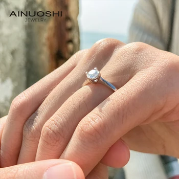 AINUOSHI 925 sterling srebrni prstan za 0,5 ct Klasični slog, ki je Diamant nakit Moissanite obroč Poročno zabavo, Obletnico Obroč Za Ženske
