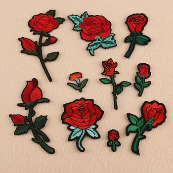 Priljubljena Rose Cvetje Obliži Za Oblačila, iz Železa Na Šivanje Na Vezene Tkanine Značke Aplicirano DIY Oblačila Pribor