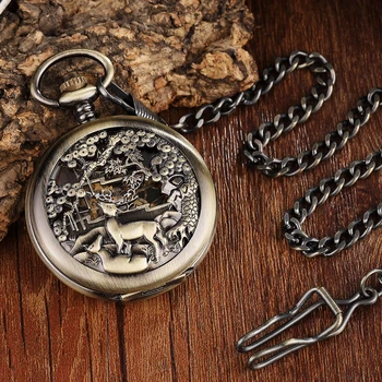 Bron Automatic Mehanski žepna ura Ura Fob Verigi, Gledal Moških Rimske Številke Ura Visoke Kakovosti Žepne ure