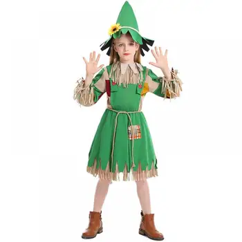 Otroška Lutkovno Cos Zelena rese Obleko, Klobuk Vrvi 3Pcs Nastavite Halloween Cosplay Costuems Dekle Škotskem Slog Obleke Kmet, ki bo Ustrezala