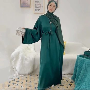 Muslimanski Skromne Ženske Islamske Satenasto Obleko Arabski Tam Kaftan Trdna Abaya Dubaj Dolg Rokav Eid Mubarak Turški Molitev Oblači Haljo Femme
