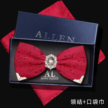 Brezplačna Dostava nov Moški moški moški modni Diamant korejski lok kravato poroko rdeče diamond ženina gem rdeče lok kravato, srajco