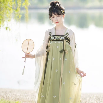 Tang Dinastije Hanfu bo Ustrezala Kitajski Tradicionalni Festival Ljudskega Plesnega Stopnji Uspešnosti Kostume Princesa Obleko Zelene Hanfu DQL7028