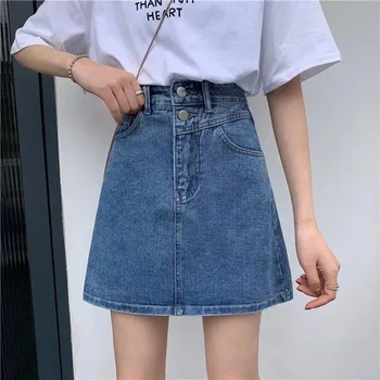 Sexy Poletne Modrega Jeansa Mini Krila, Ženske 2022 korejski Moda Y2k Slim A-line Krilo Ulične Visoke Pasu Jeans Krilo