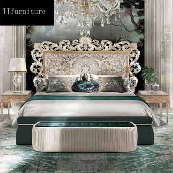 sodobne evropske italijanskega masivnega lesa posteljo Moda Vklesan razkošno francoski spalnica set pohištva king size jxj52