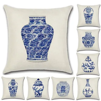 Perilo zapnite Modre in bele Porcelanaste Natisnjeni PillowCases Kavč Avtomobilski sedež Dom Okrasite Kitajski Slog Nazaj pasu blazino