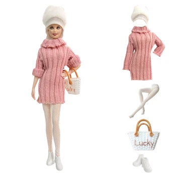 NK 5 točk/Set Modni Model Plašč Obleko, Roza Jopica Klobuk+Čevelj+Skladiščenje Vrečko Oblačila Za Barbie Lutka Oprema Otroška Igrače DZ