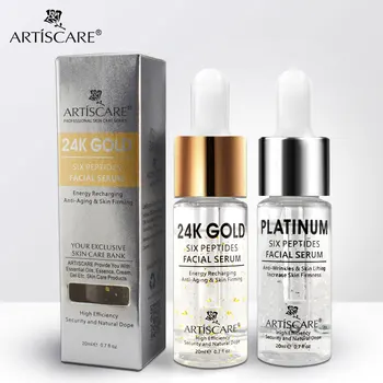 ARTISCARE Platinum + 24k Gold Šest Peptide Serum za Obraz Hialuronska Kislina Facial Serum za Beljenje in Proti Gubam za Nego Kože 2PCS