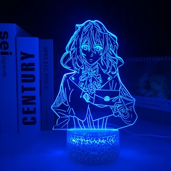 Vijolična Evergarden Anime Akril 3D LED Belo Podlago Lučka za Spalnica Soba Dekor Nočna Otrok Darilo za Rojstni dan Manga 3D Svetlobe