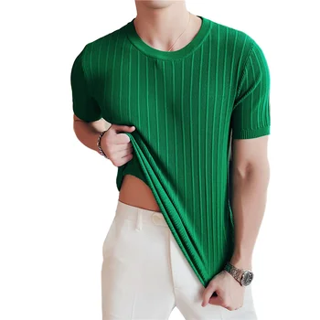 Trendy Puloverju Moške Krog Vratu Kratek Sleeve Jopica Slim Fit Elastične Trakove T-shirt Dnom Zelena Moški Plašč MY03 M-4XL