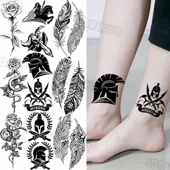 Črna Samuraji Meč Majhne Začasne Tetovaže, Sovražnik Žensk, Moških Kača Rose Cvet Pero Ponaredek Tattoo Nalepke Plemenski Noge Tatoos Roko