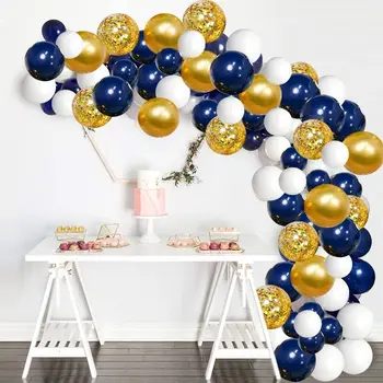 Mornarsko Modre Balone Garland Kit, 120 kos Mornarice in Zlati Konfeti Bele Balone Arch s 16 ft, Lepilni Trakovi & Pika Lepilo za Stranke Sre