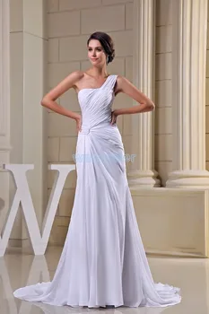 brezplačna dostava skromno 2016 david tutera design vroče prodaje pleat eno ramo velikosti po meri plus velikost dolge bele obleke Družico Obleko