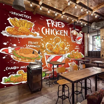 Ročno Sestavljen Ameriški Restavraciji Hitre Hrane Po Meri Moralno Ozadje Fried Chicken Burger Bar S Prigrizki Decor Stene Papirja De Papel Parede