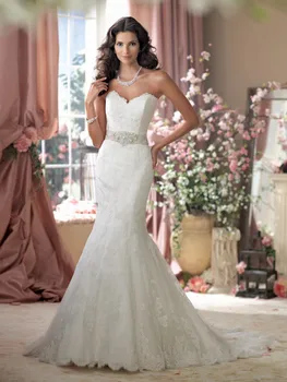 brezplačna dostava za nove toplovodne 2016 romantično modi casamento kristalno pasu vestidos sexy morska deklica čipke poročne obleke Poročne Obleke