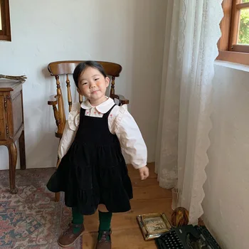 Deklice obleko 2021 jeseni novi korejski otrok čisti trobenta Krilo Modro suspender obleko otroci obleke za dekleta