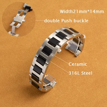 21mmx14mm Watchband Cruved Koncu iz Nerjavečega Jekla Zaviti Keramični Črno Gledati Trak Zapestnica Za Cartier